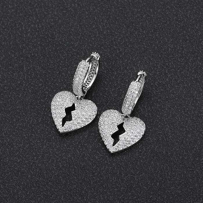 1 Piece 1 Pair Fashion Heart Shape Copper Plating Zircon Dangling Earrings