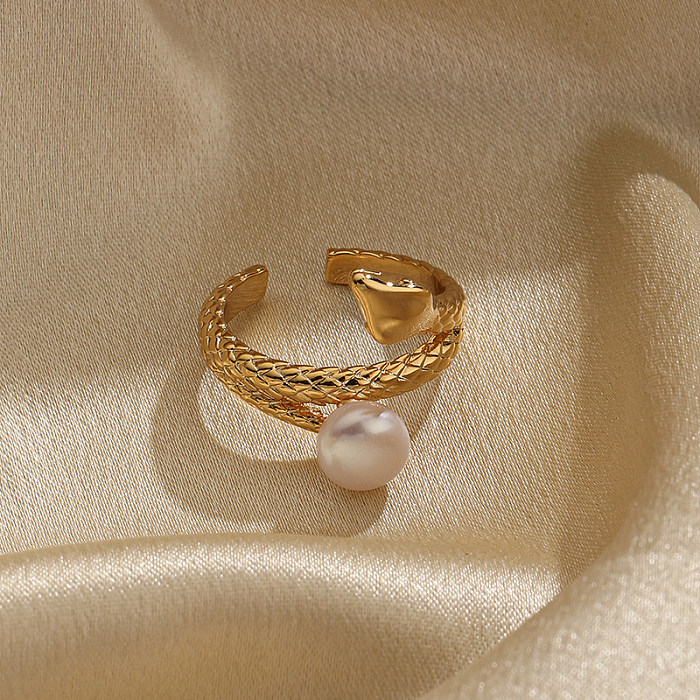Anéis abertos banhados a ouro de pérola 18K com chapeamento de cobre de cobra estilo legal
