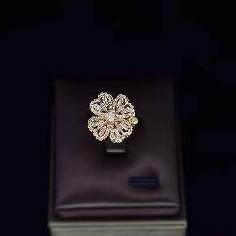 Fashion Geometric Four Leaf Clover Copper Zircon Open Ring