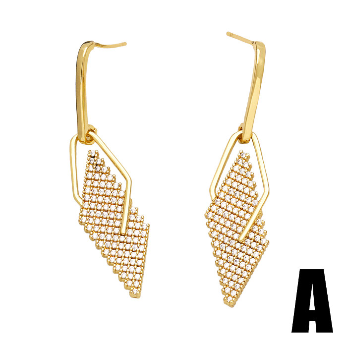 1 Paar elegante, glamouröse, geometrische Rhombus-Beschichtungs-Inlay-Kupfer-Zirkon-Ohrringe mit 18-Karat-Vergoldung