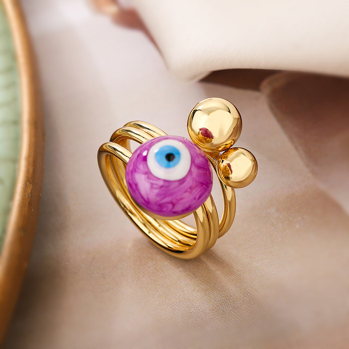Simple Style Streetwear Devil'S Eye Copper Enamel Plating 18K Gold Plated Open Rings