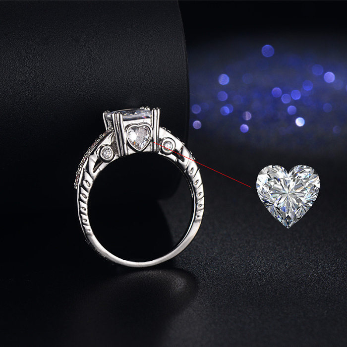 Elegant Classic Style Heart Shape Copper Plating Inlay Zircon White Gold Plated Rhodium Plated Rings