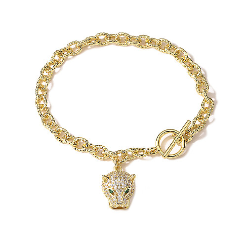 Hip-Hop Leopard Head Copper Plating Zircon Bracelets
