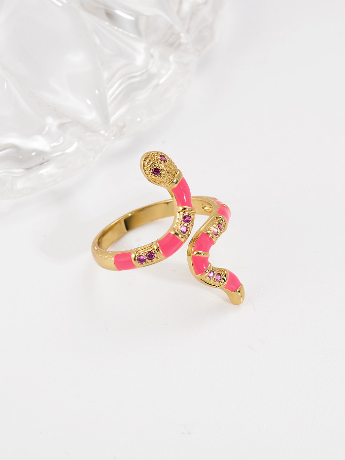 Anillo abierto de diamantes de imitación con incrustaciones de esmalte de cobre de serpiente de estilo simple informal estilo IG