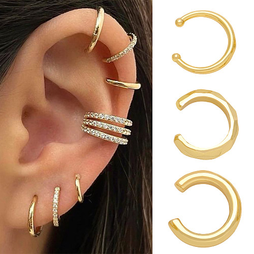 1 paire de clips d'oreilles en cuivre plaqué or 18 carats, style simple, en forme de C