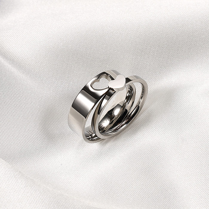 Anéis de polimento de aço titânio em formato de coração romântico