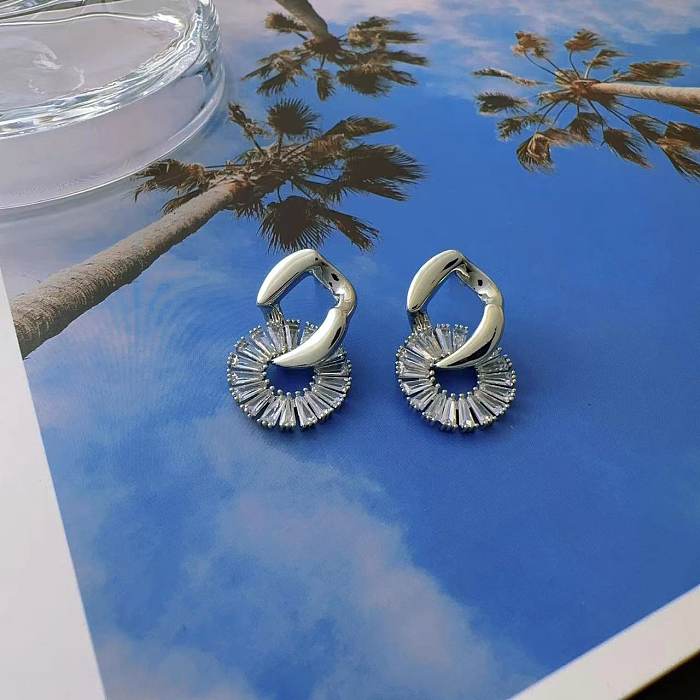 1 Pair Simple Style Round Inlay Copper Zircon Drop Earrings