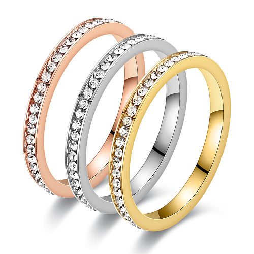 Anéis de zircão embutidos de aço inoxidável com círculo de estilo simples