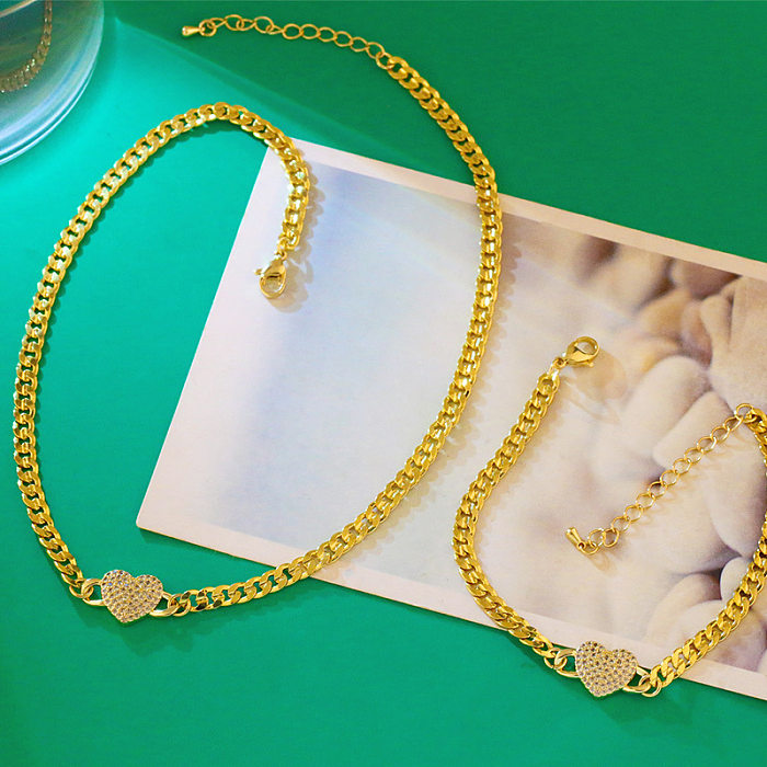 Hip-hop Splicing Chain Copper Inlaid Zircon Heart Necklace Bracelet