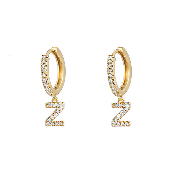 1 Pair Retro Letter Copper Inlay Zircon Drop Earrings