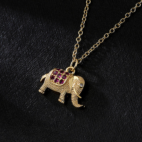 Colar de pingente de elefante com micro-incrustação de zircão em ouro 18k de cobre fashion