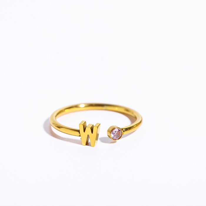 Simple Style Letter Stainless Steel Inlay Zircon Open Ring 1 Piece