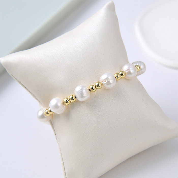 Mode Coeur Forme Perle Cuivre Tricot Placage Bracelets 1 Pièce 3 Pièces