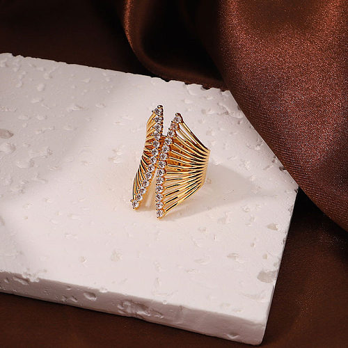 Anel aberto banhado a ouro 18K com incrustação de metal de cobre irregular exagerado streetwear