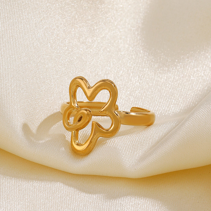 Simple Style Flower Stainless Steel Plating 18K Gold Plated Open Rings