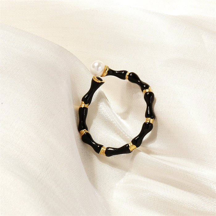 IG Style Cool Style Bamboo Resin Copper Enamel Plating 18K Gold Plated Open Rings