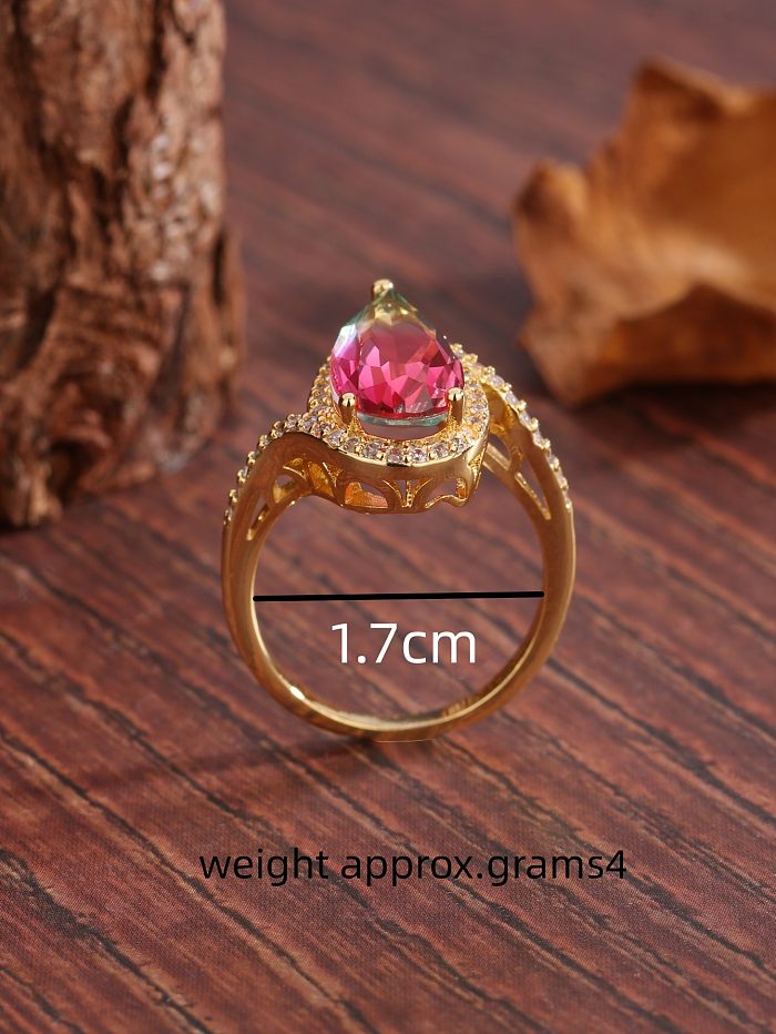 Basic Vintage Style Water Droplets Copper Plating Inlay Zircon 18K Gold Plated Rings