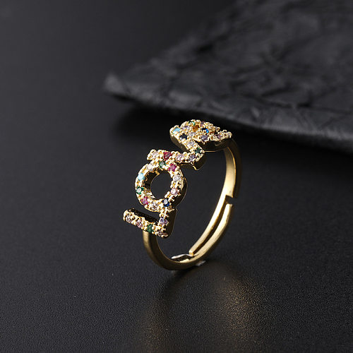 Simple Style Letter Copper Plating Inlay Zircon Open Ring 1 Piece