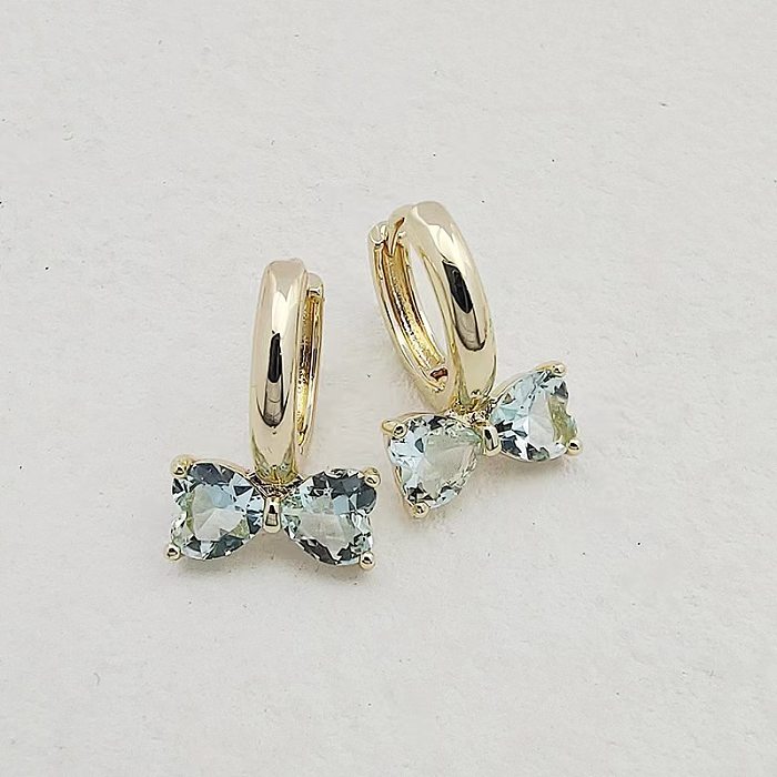 1 Pair Simple Style Bow Knot Plating Inlay Copper Zircon Earrings