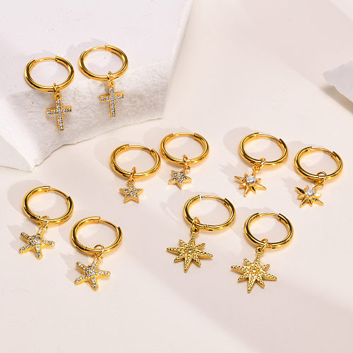 1 Piece 1 Pair Sweet Simple Style Star Plating Inlay Stainless Steel Brass Zircon Gold Plated Drop Earrings