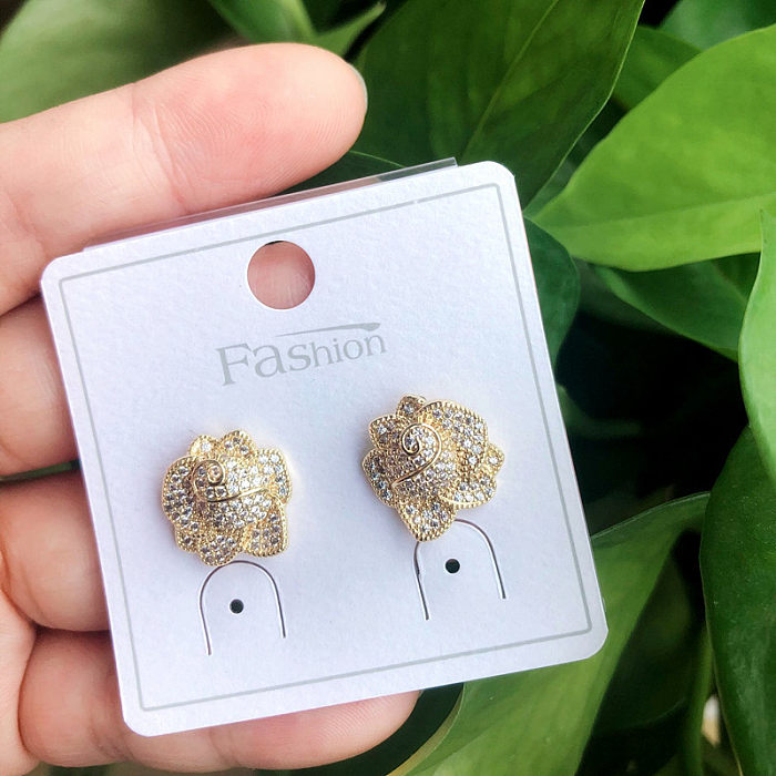 1 Pair Romantic Flower Plating Inlay Copper Zircon Ear Studs