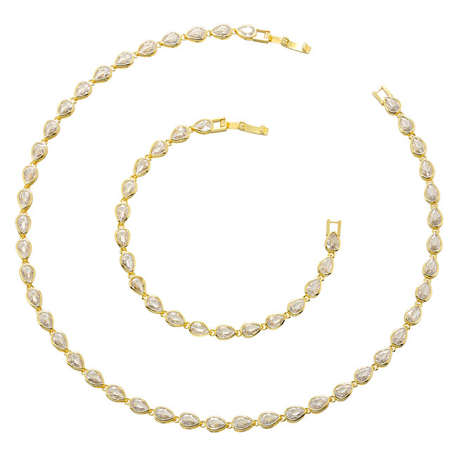 Elegant Glam Water Droplets Brass Plating Inlay Zircon 18K Gold Plated Bracelets Necklace