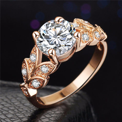 Fashion Leaf Copper Inlaid Zircon Rings