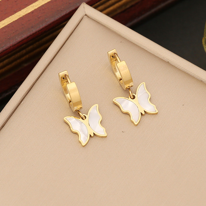 Collar de pendientes de pulseras de concha con incrustaciones de chapado de acero inoxidable de mariposa de estilo moderno