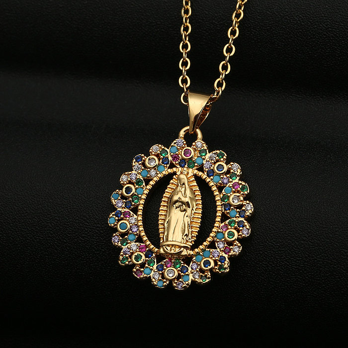 Copper Micro-inlaid Colored Zircon Virgin Mary Pendant Necklace