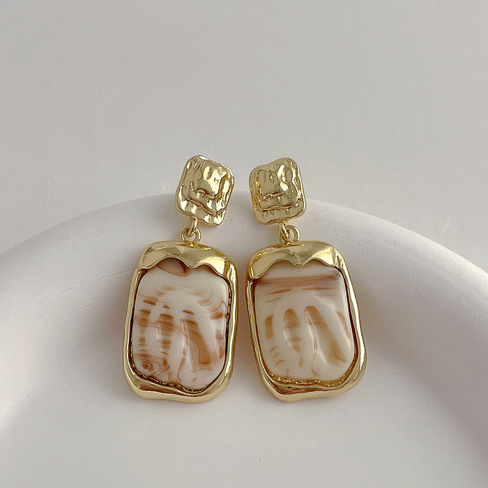 Boucles d'oreilles carrées en résine et cuivre, Style Simple, placage irrégulier, 1 paire