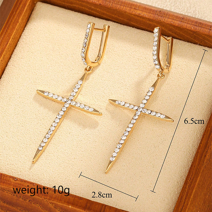 1 Paar IG-Stil, koreanischer Stil, Kreuz-Inlay, Kupfer-Zirkon-Ohrringe