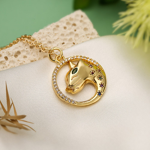 Simple Style Commute Animal Copper Plating Inlay Zircon 18K Gold Plated Pendant Necklace