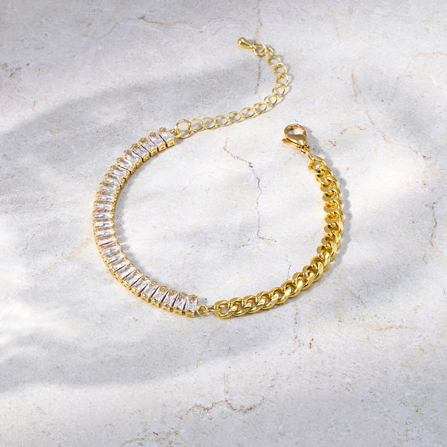 Pulseiras de cobre quadradas fashion banhadas a ouro zircão pulseiras de cobre 1 peça