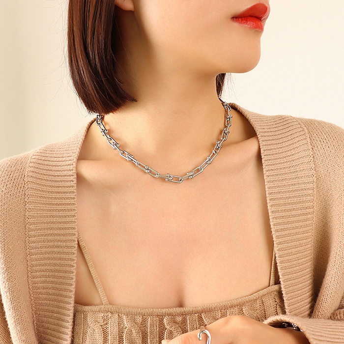 Moda em forma de U fivela pulseira colar titânio aço jóias coreanas