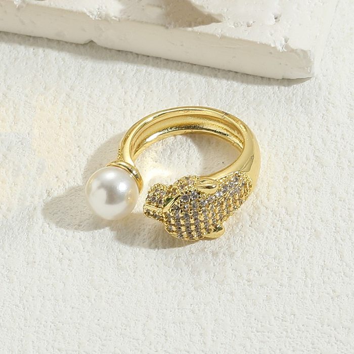 Casual Classic Style Animal Copper Asymmetrical Plating Inlay Pearl Zircon 14K Gold Plated Open Rings