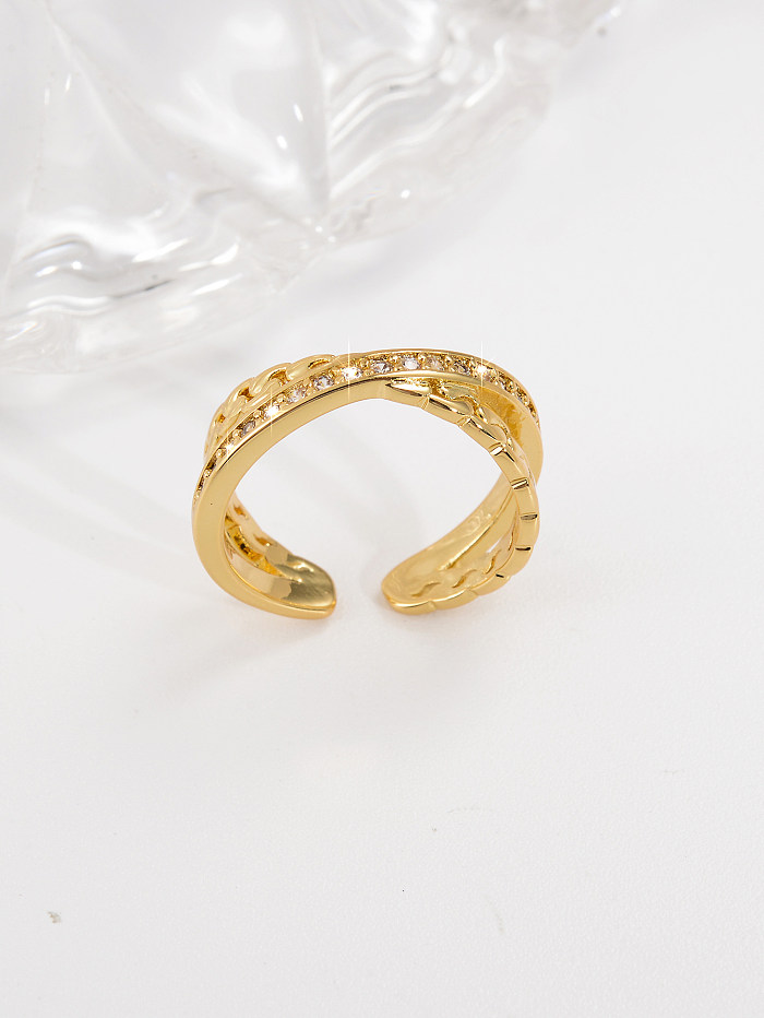 IG Style décontracté Style Simple couleur unie placage de cuivre incrustation Zircon plaqué or 18 carats anneau ouvert