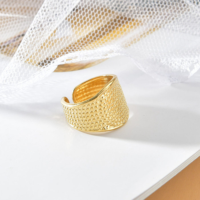 Anillo de dedo índice abierto de punto de costura retro de oro de 14 quilates de acero inoxidable de moda