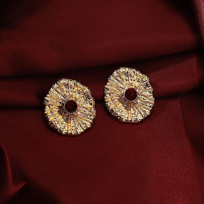 1 Pair Retro Round Plating Inlay Copper Zircon 18K Gold Plated Ear Studs