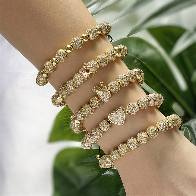 Casual Streetwear Heart Shape Crown Copper Inlay Zircon Bracelets