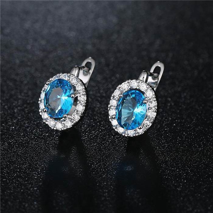 1 Pair Princess Simple Style Classic Style Oval Water Droplets Snowflake Inlay Copper Zircon Drop Earrings