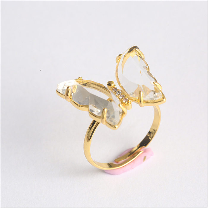 Lässige offene Ringe im Vintage-Stil, Schmetterling, Kupfer, Schmetterlingseinlage, Glas