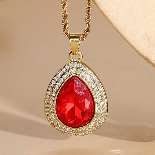 Luxurious Water Droplets Titanium Steel Copper Inlay Zircon 14K Gold Plated Pendant Necklace