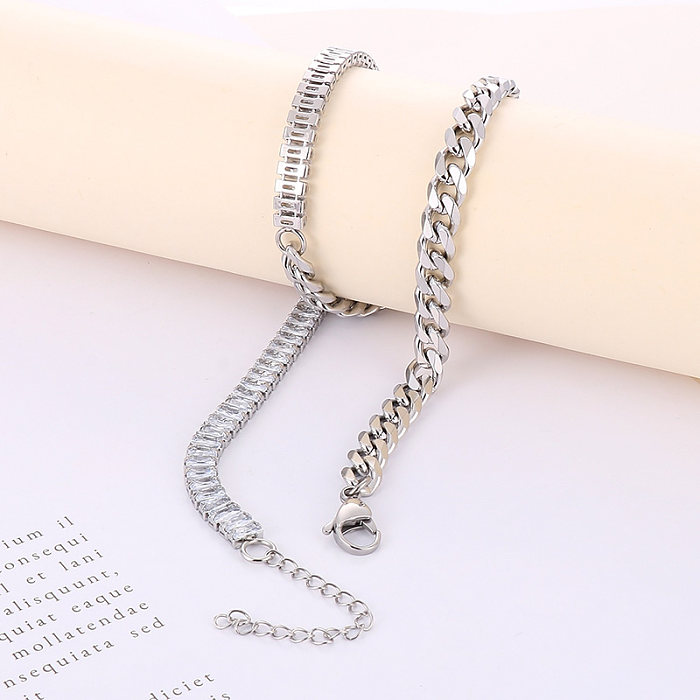Fashion Geometric Titanium Steel Plating Zircon Bracelets Necklace 1 Piece