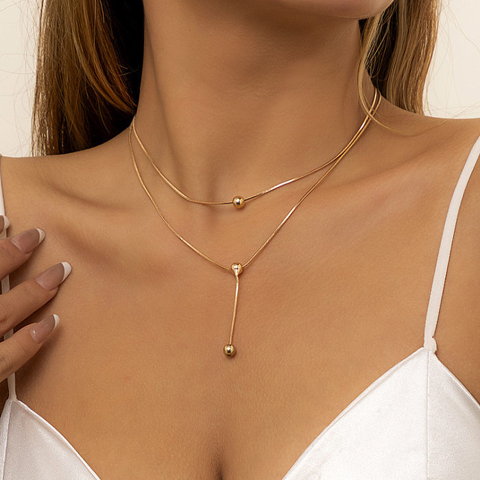 Simple Style Solid Color Copper Layered Necklaces