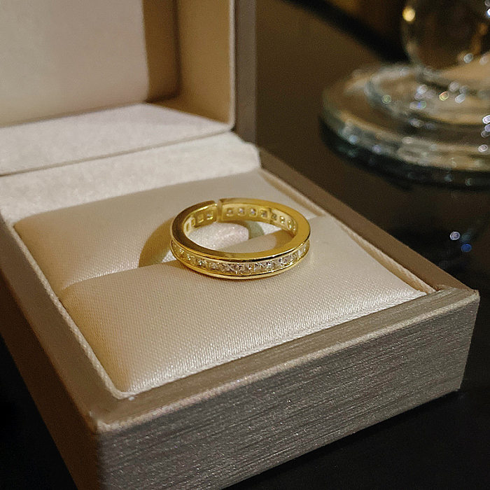 Fashion Geometric Copper Inlay Artificial Pearls Zircon Open Ring
