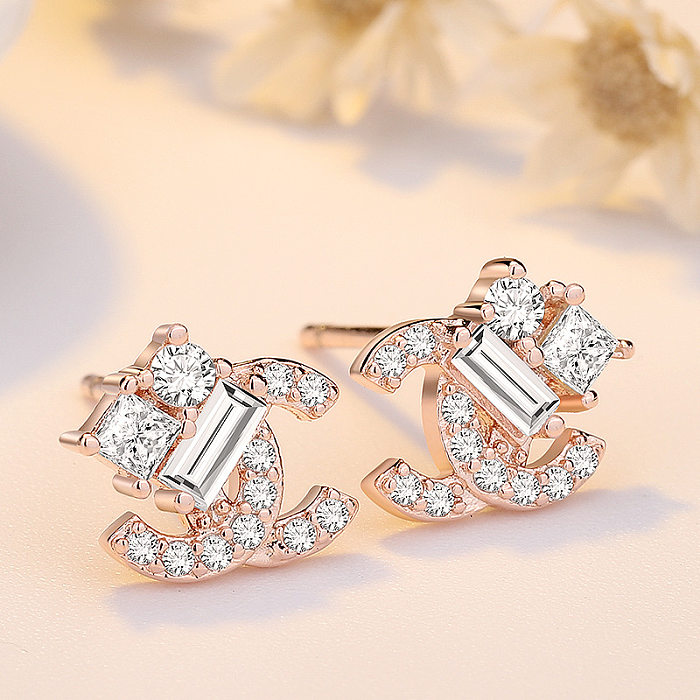 Fashion Letter Copper Inlay Zircon Ear Studs