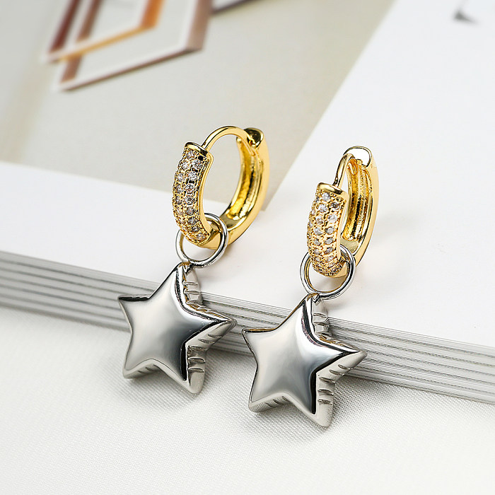 1 Piece Simple Style Star Plating Inlay Copper Zircon 18K Gold Plated Drop Earrings