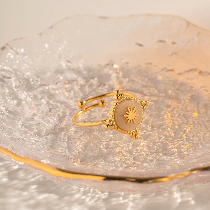 Anillo abierto chapado en oro de 18 quilates con revestimiento de acero inoxidable geométrico estilo IG