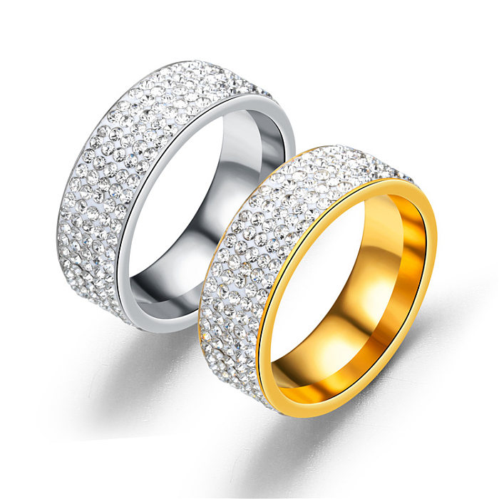 Bague de Couple en acier inoxydable, bijoux à cinq rangées de diamants, vente en gros