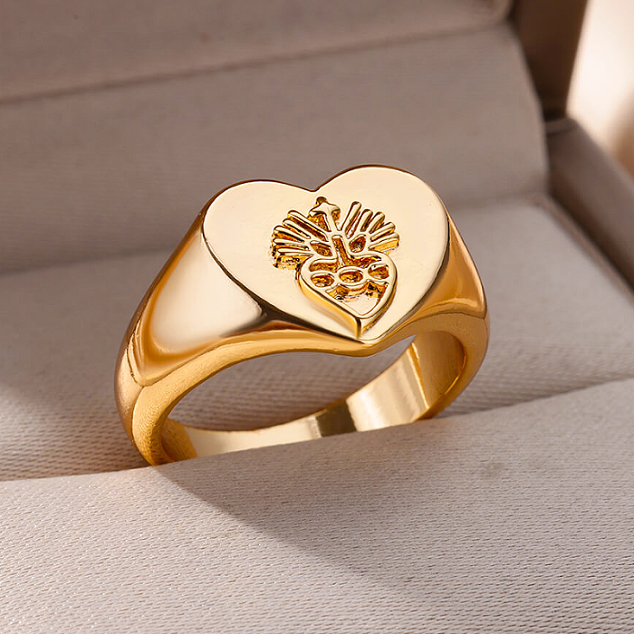 Wholesale Simple Style Heart Shape Stainless Steel Plating 18K Gold Plated Rings